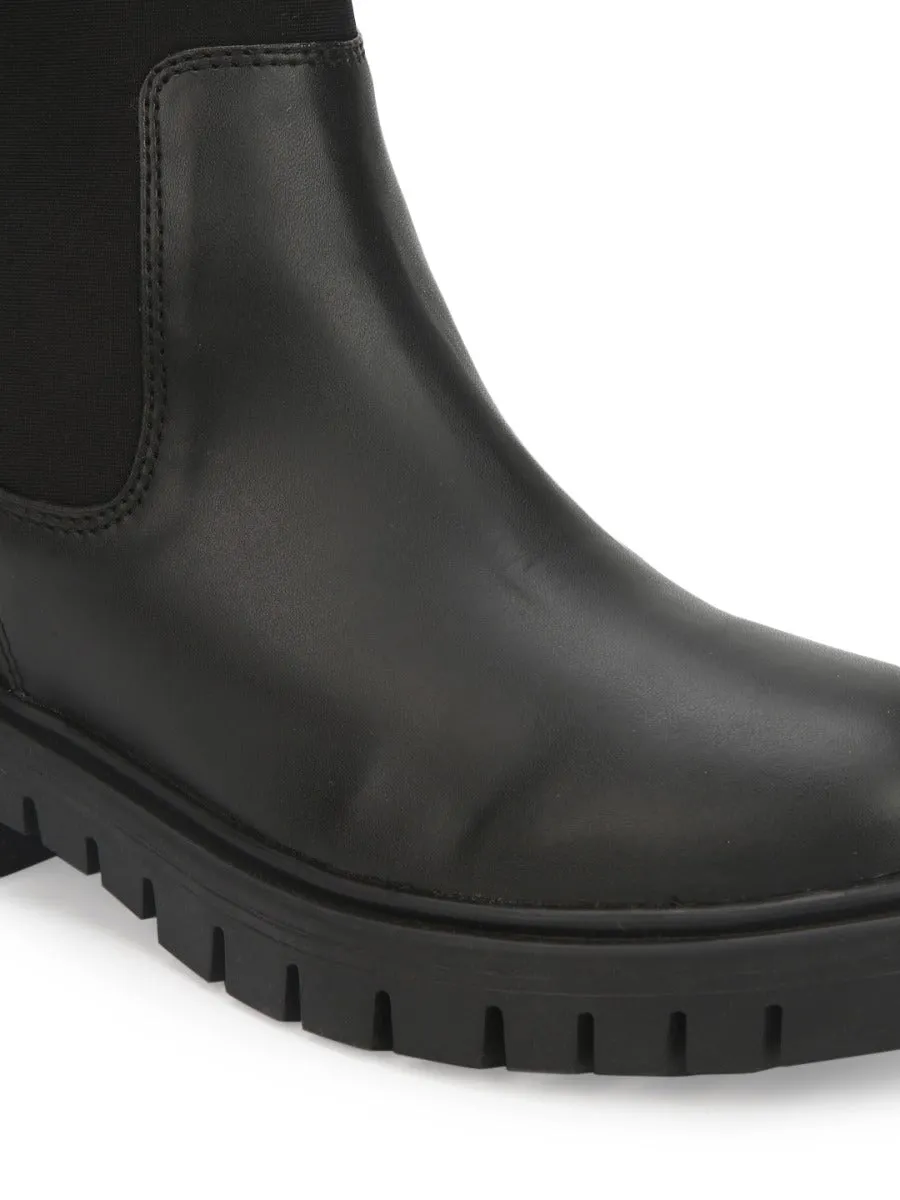 Black PU Cleated Bottom Ankle Boots