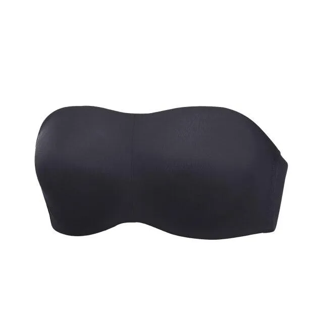 Black Seamless Underwire Bandeau Strapless Minimizer Bra for Women