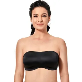 Black Seamless Underwire Bandeau Strapless Minimizer Bra for Women