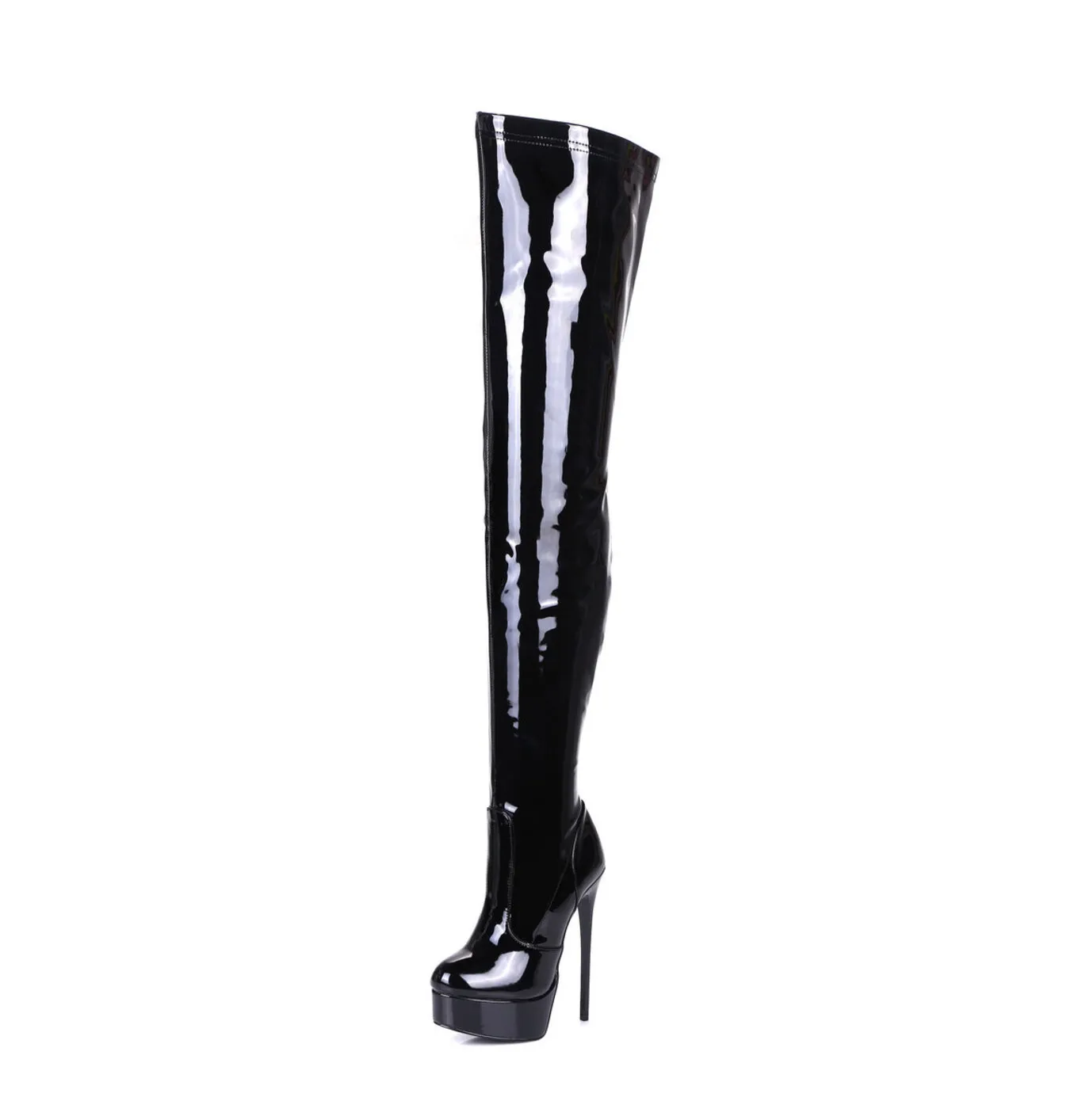 Black shiny Giaro high 16cm heeled thigh boots 