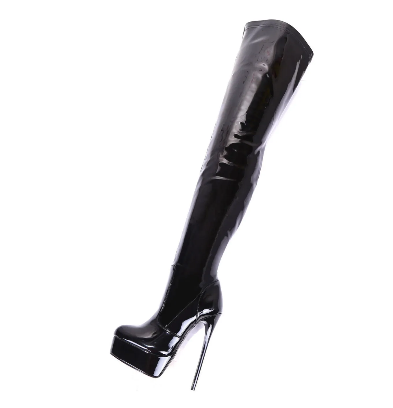 Black shiny Giaro high 16cm heeled thigh boots 