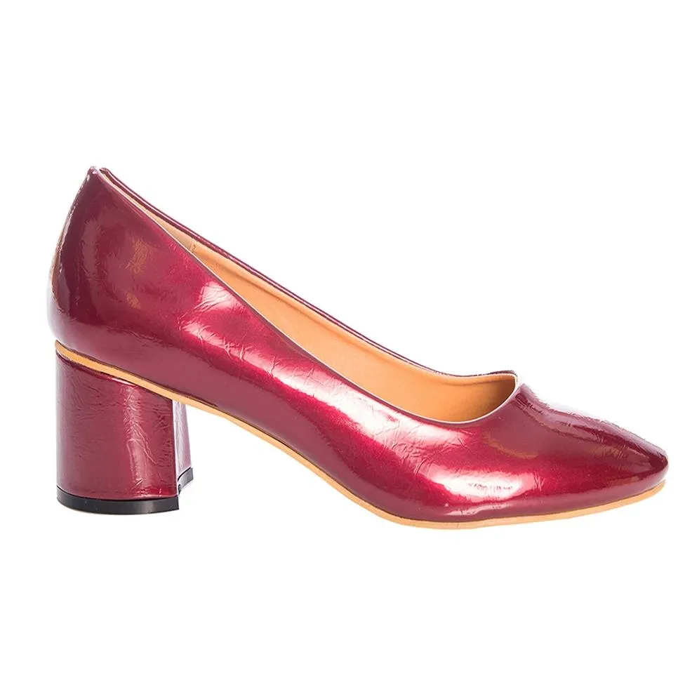 Block Heel Pump in Burgundy Vintage Style