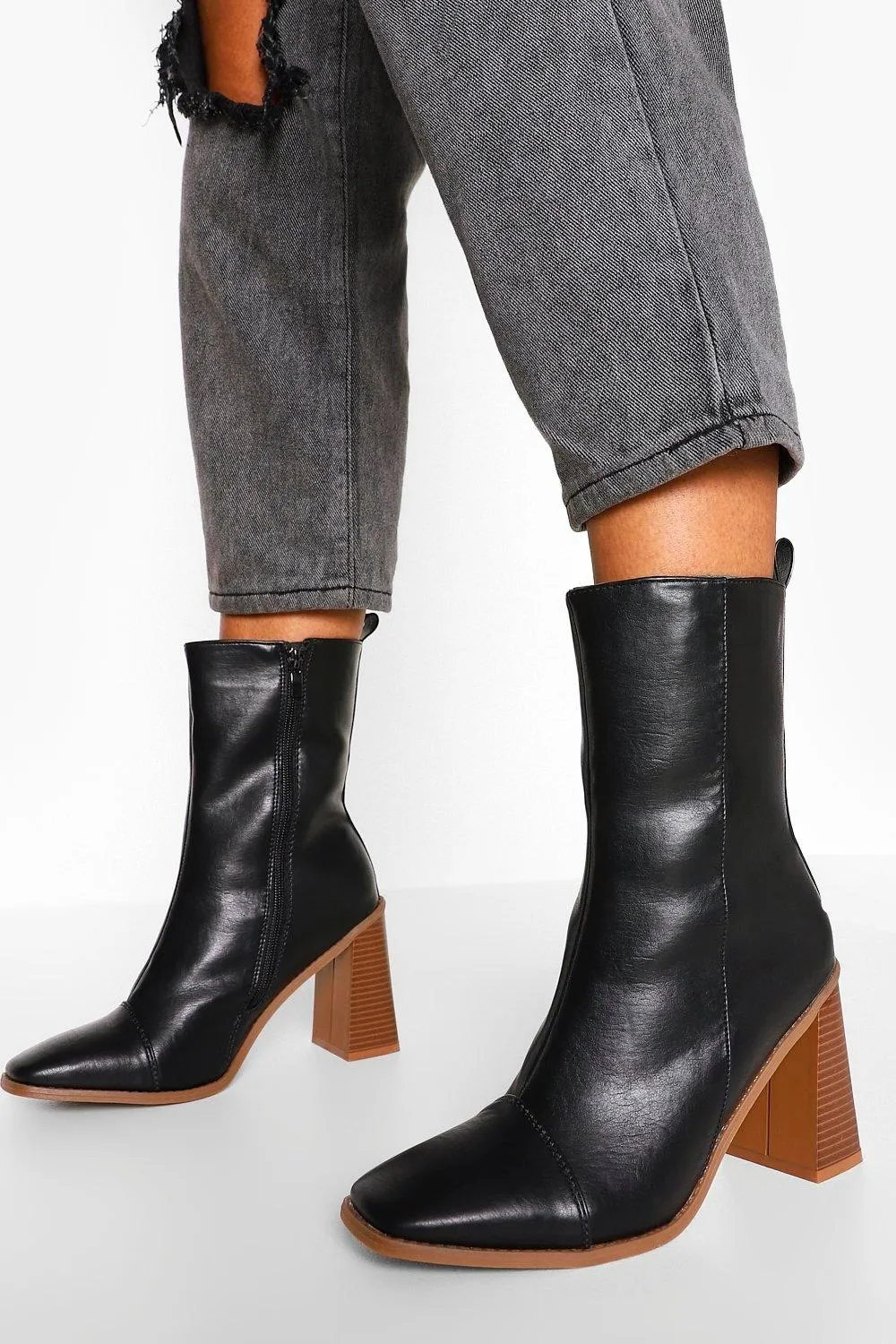 Block Heel Square Toe Booties