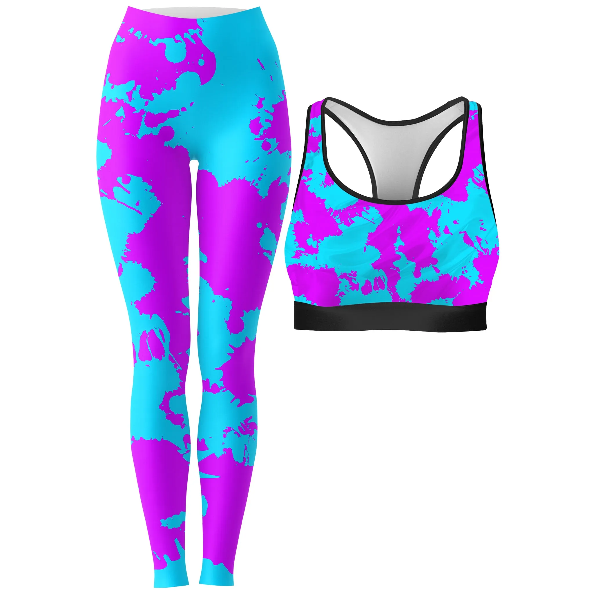 Blue and Purple Paint Splatter Rave Bra and Leggings Combo