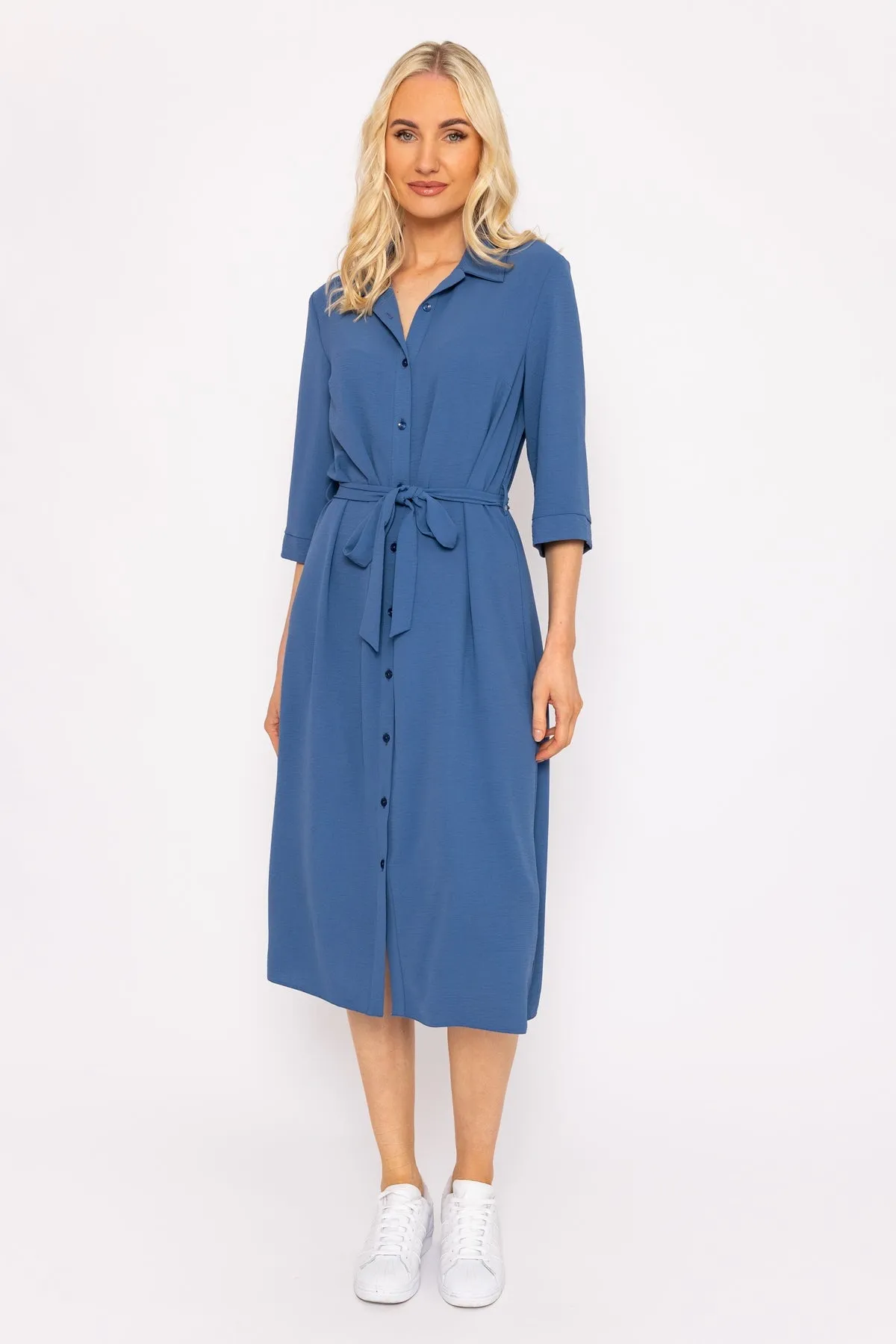 Blue Belted Shirt Dress