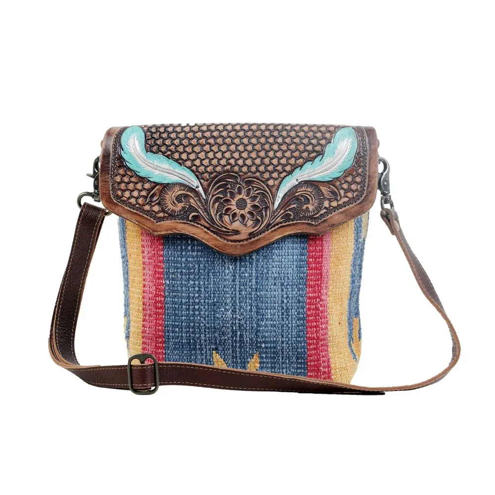 BLUE FEATHER HAND TOOLED BAG