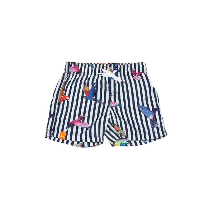 Kid Navy Striped Parrots Fantasy Boardshorts