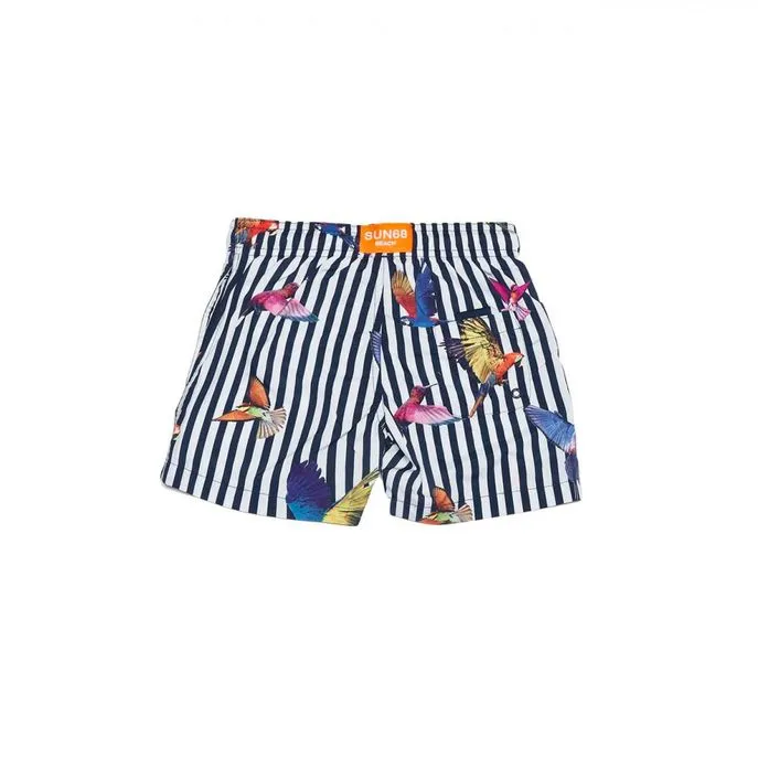 Kid Navy Striped Parrots Fantasy Boardshorts