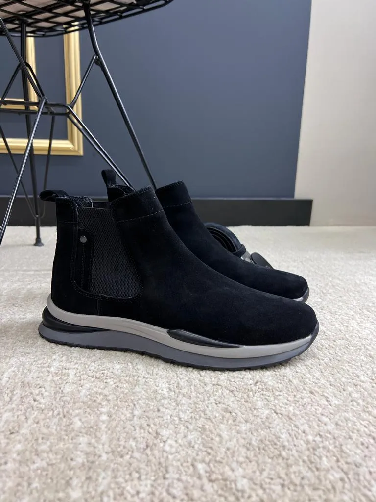 Bojoni Black Suede Chelsea Boots