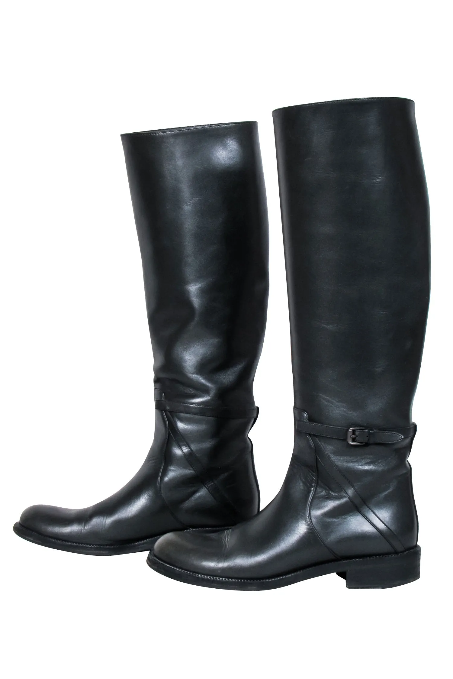 Bottega Veneta - Black Leather Tall Riding Boots Sz 6.5