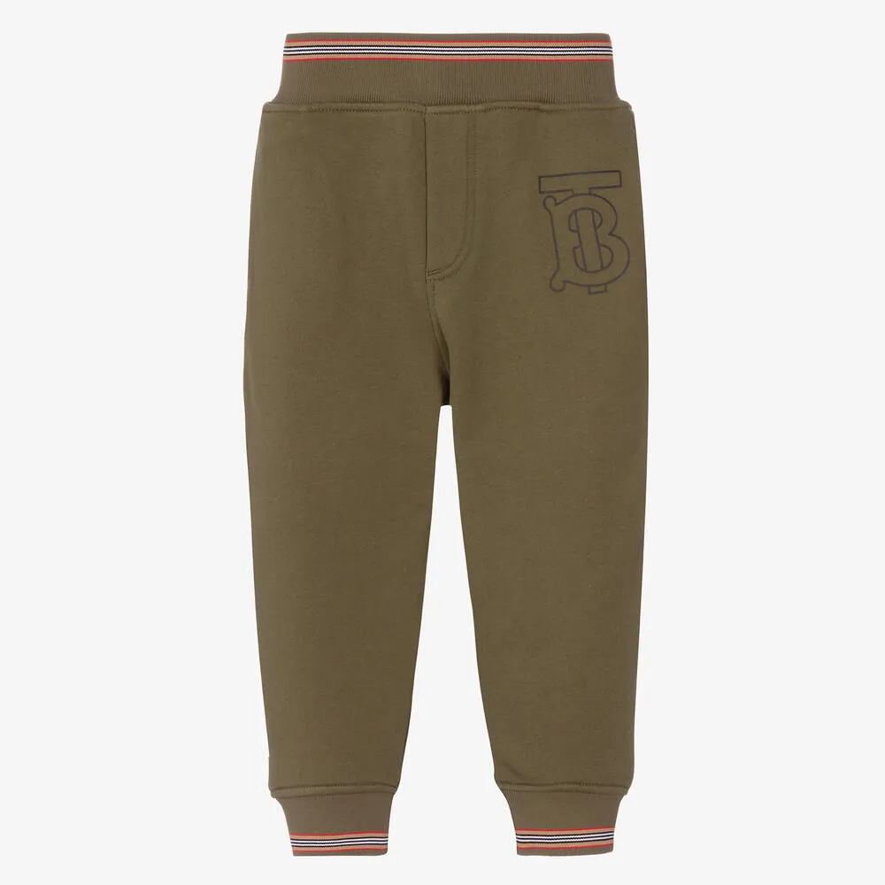 Boys Green Cotton Logo Joggers