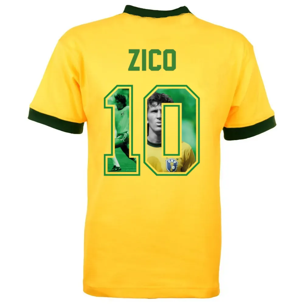 Brazil Retro Football Shirt World Cup 1982 + Zico 10 (Photo Style)