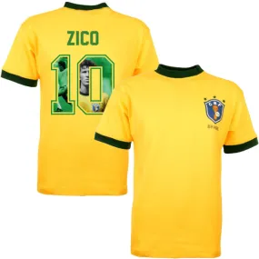 Brazil Retro Football Shirt World Cup 1982 + Zico 10 (Photo Style)