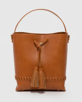 Brown Arielle Tassel Bucket Bag