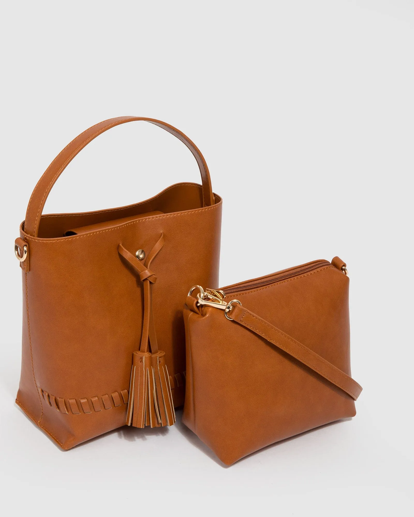 Brown Arielle Tassel Bucket Bag