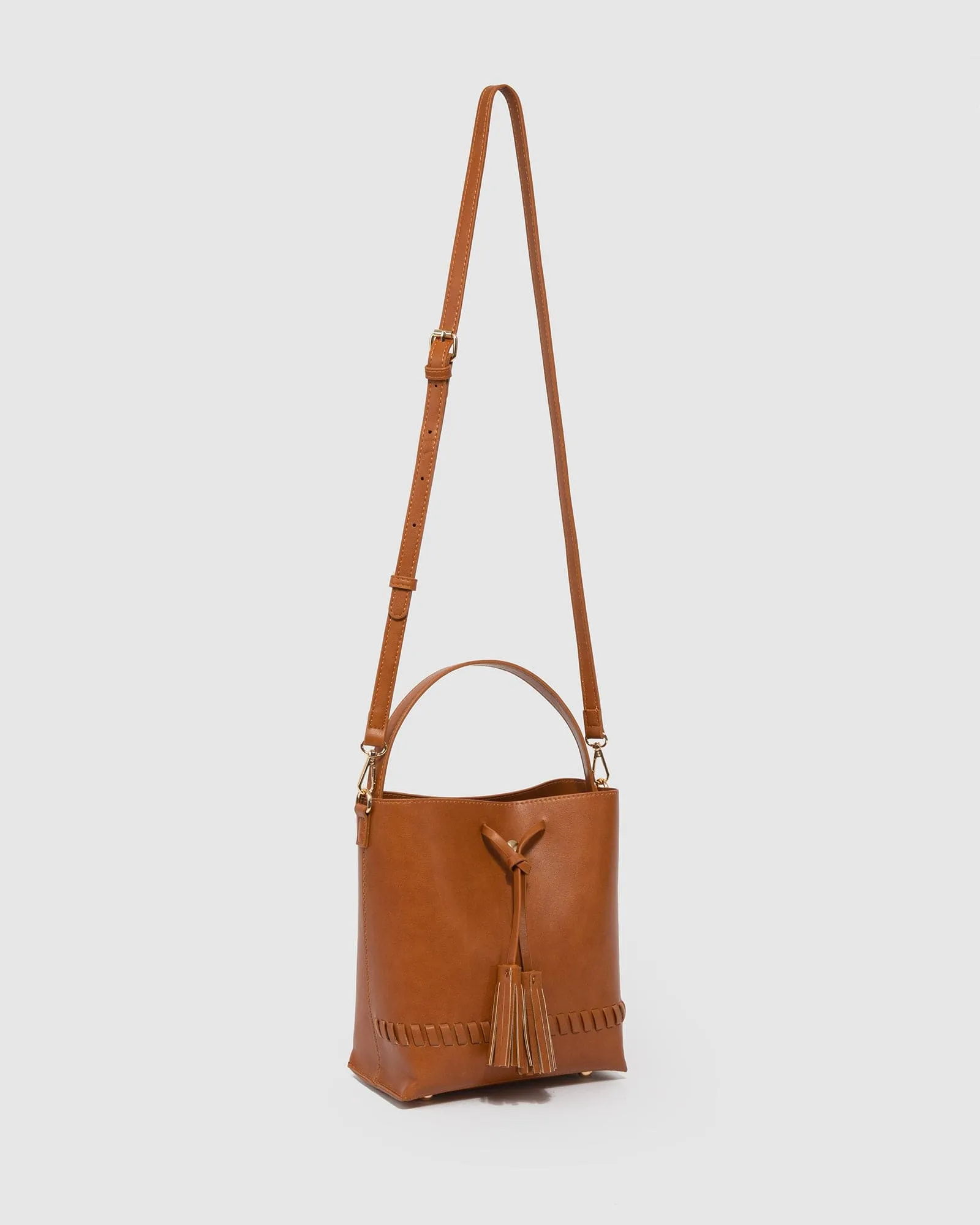 Brown Arielle Tassel Bucket Bag