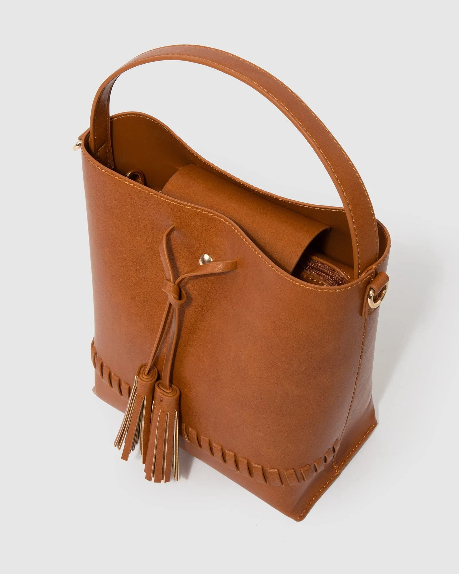 Brown Arielle Tassel Bucket Bag