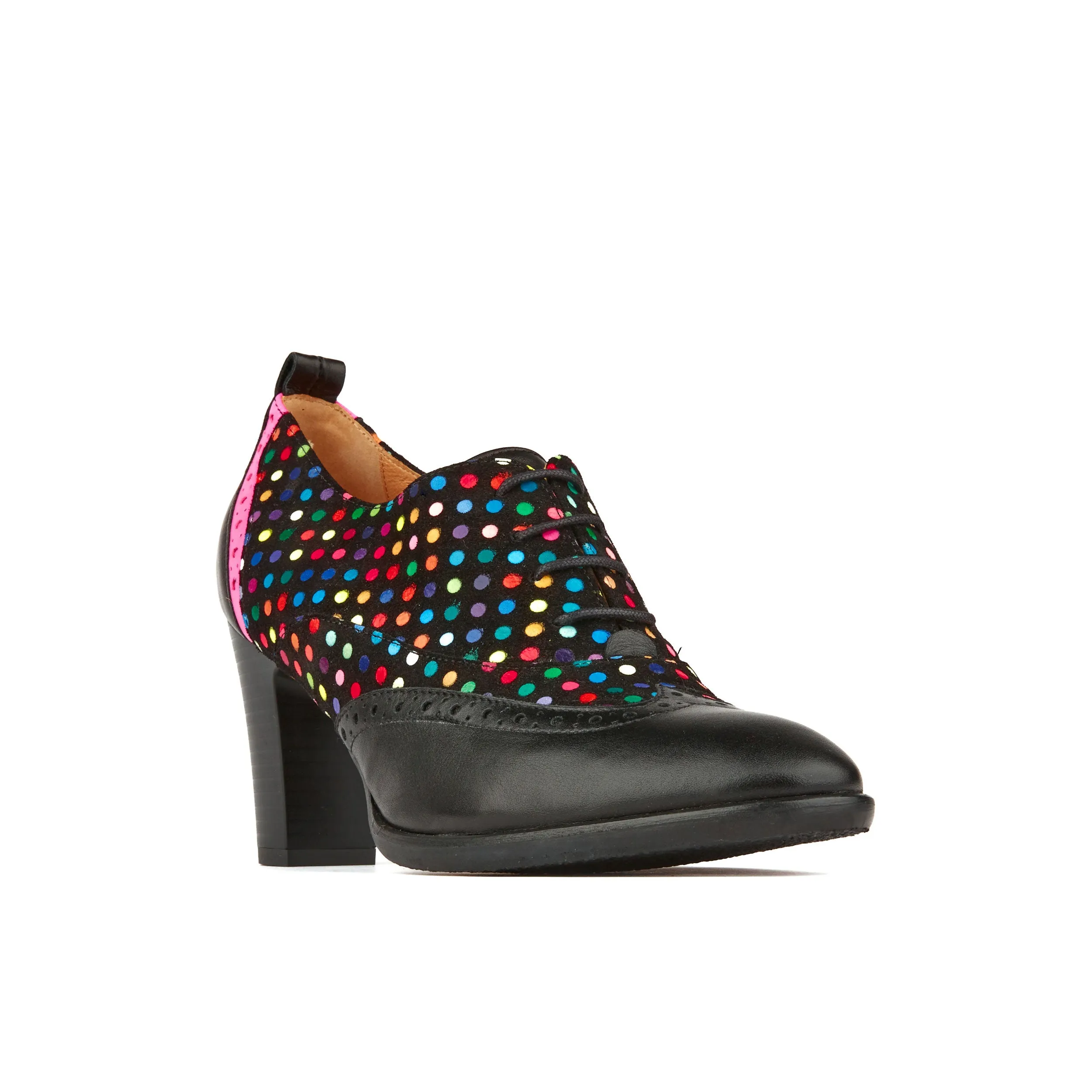 CASINO BLACK & DISCO DOTS - Women's leather black and disco print oxford pump heel