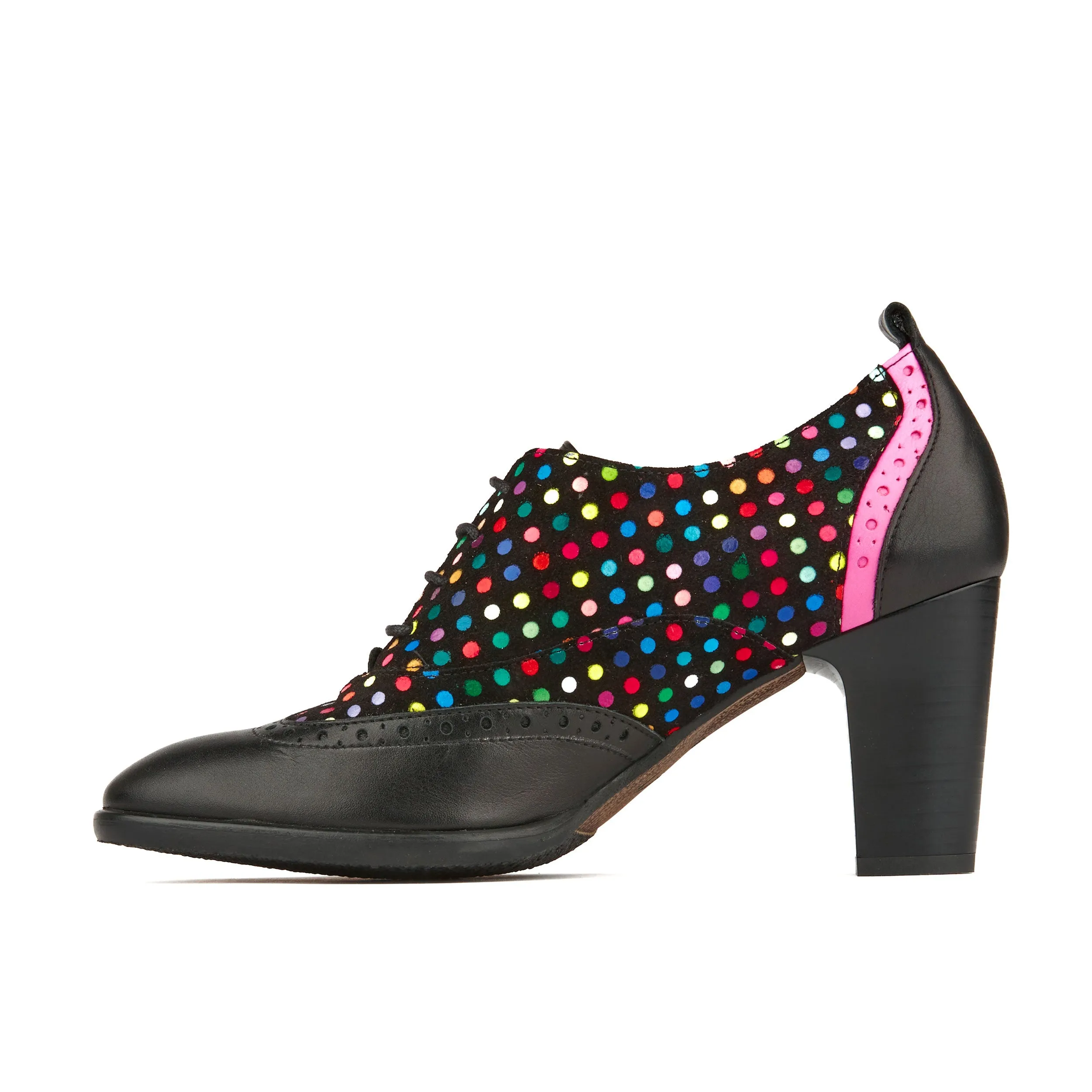 CASINO BLACK & DISCO DOTS - Women's leather black and disco print oxford pump heel