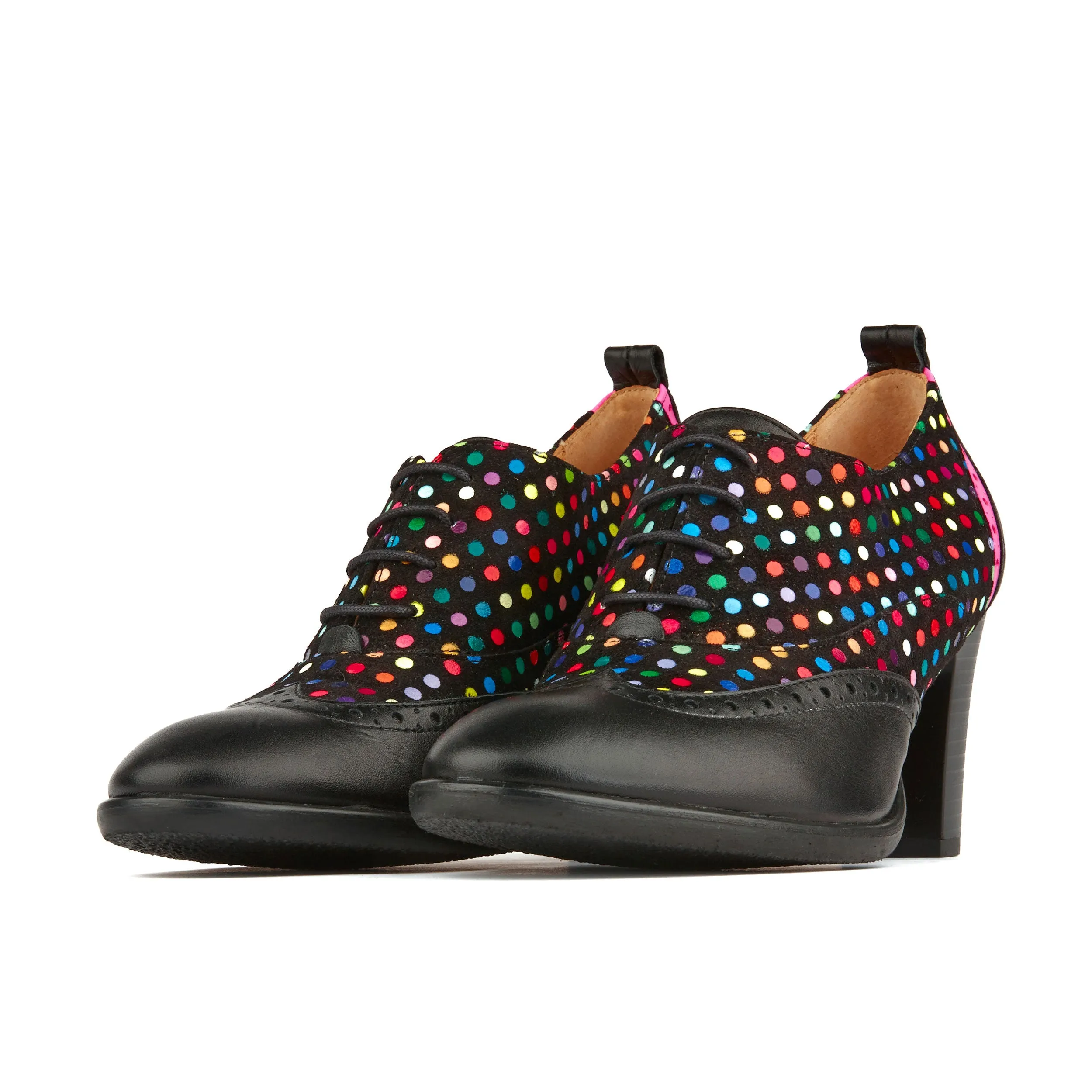 CASINO BLACK & DISCO DOTS - Women's leather black and disco print oxford pump heel