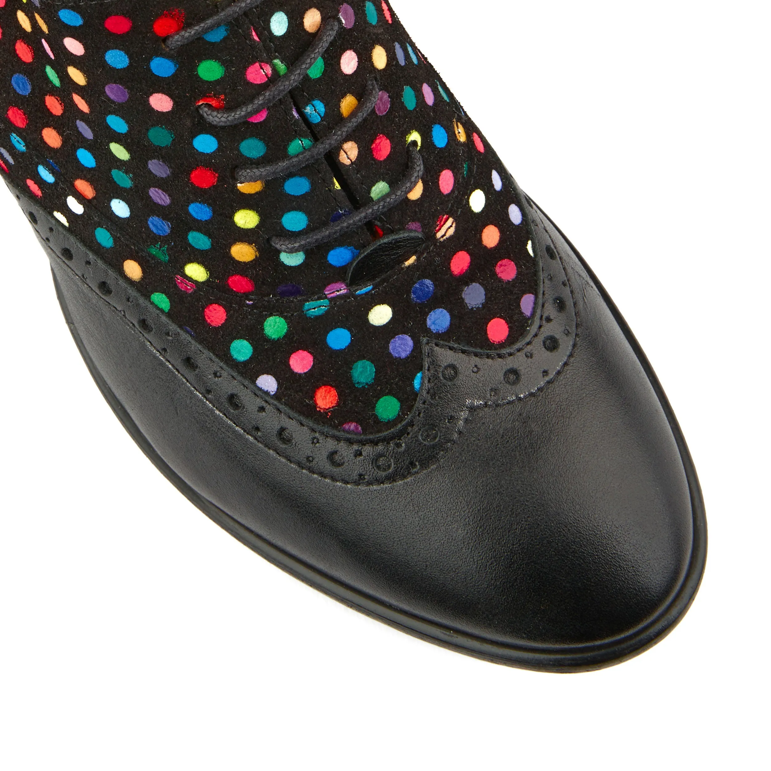 CASINO BLACK & DISCO DOTS - Women's leather black and disco print oxford pump heel