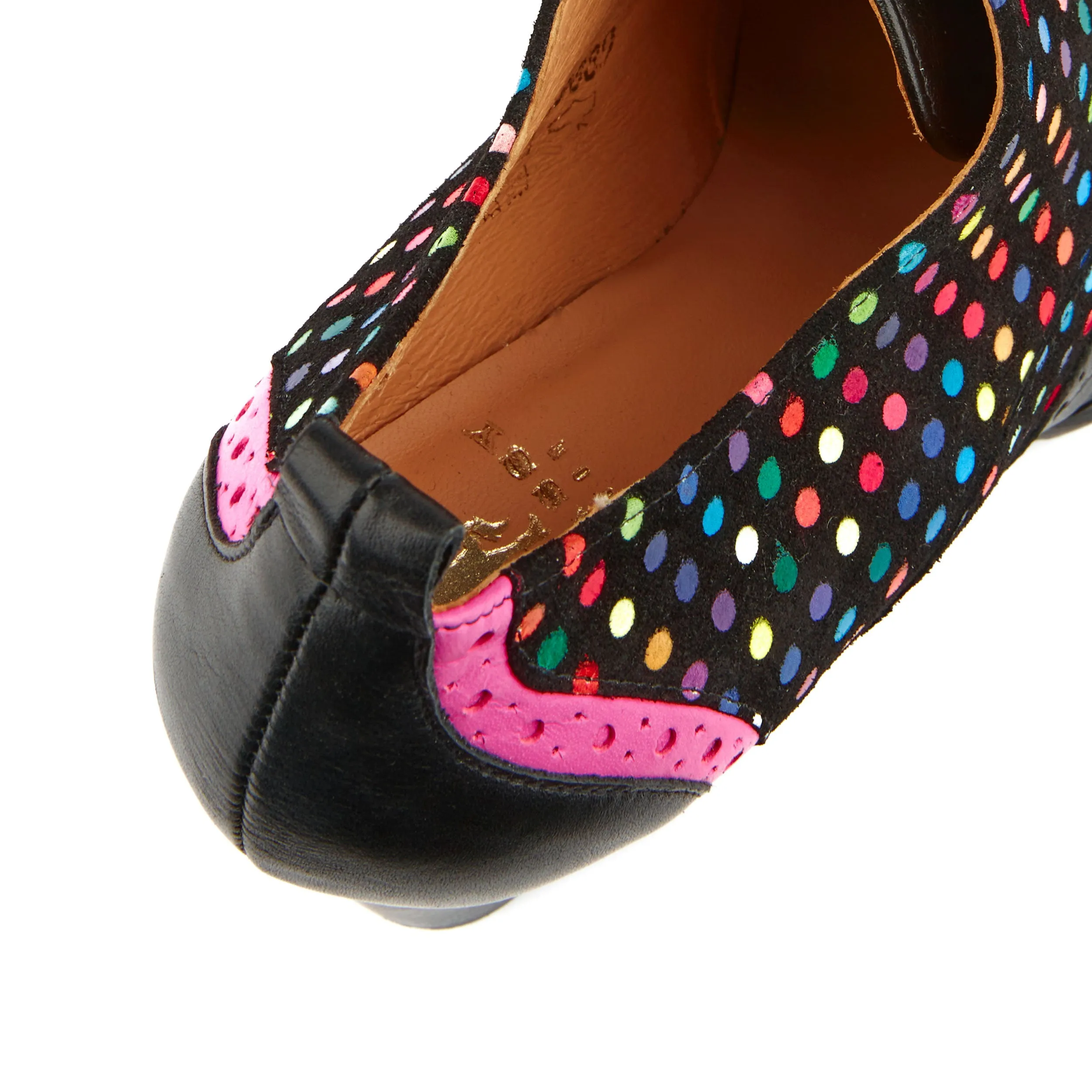 CASINO BLACK & DISCO DOTS - Women's leather black and disco print oxford pump heel