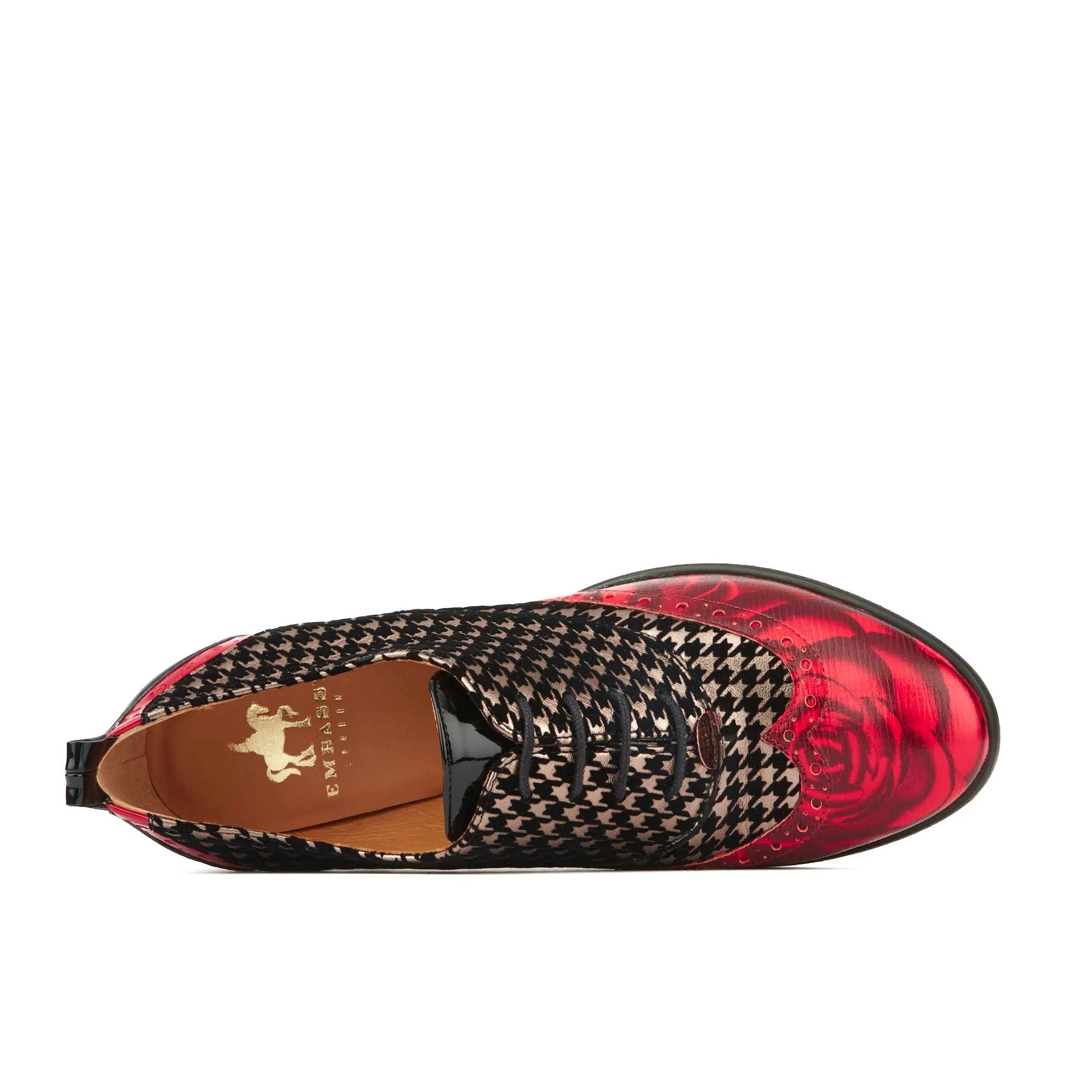 CASINO RED HOUNDSTOOTH - Women's leather oxford pump in block heel with broguing