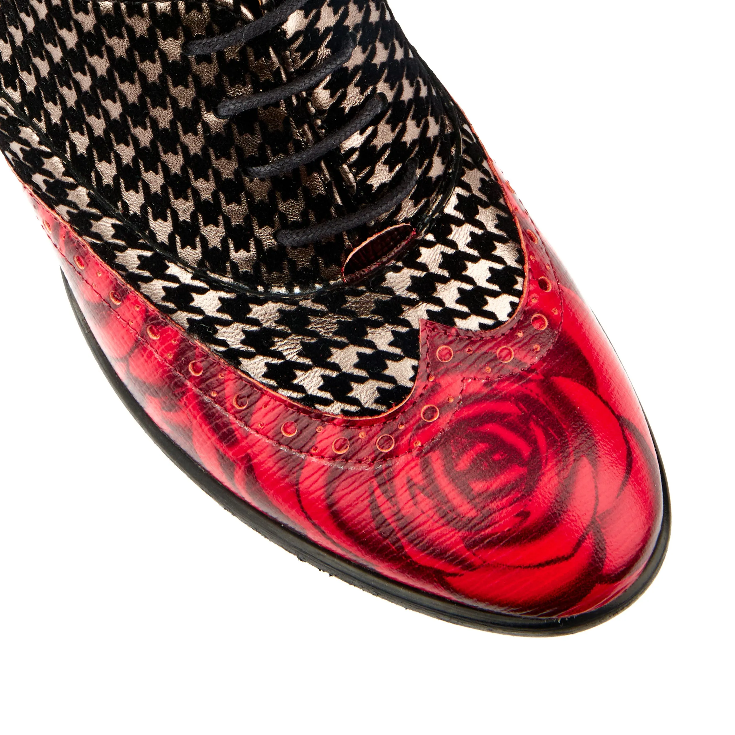 CASINO RED HOUNDSTOOTH - Women's leather oxford pump in block heel with broguing