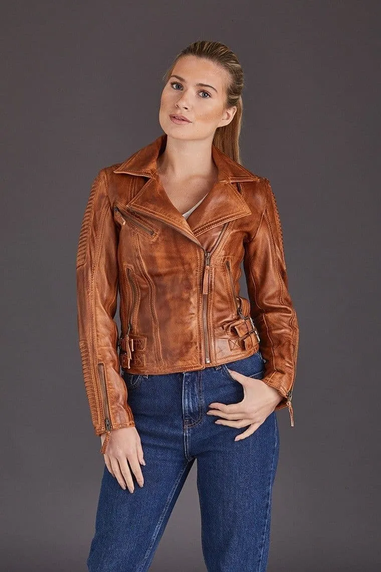 Casual Tan Leather Biker Ladies