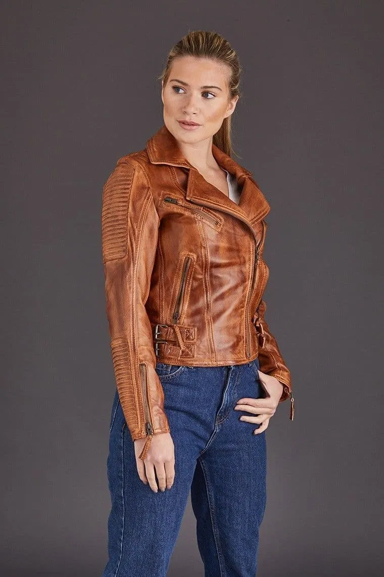 Casual Tan Leather Biker Ladies