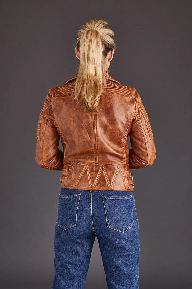 Casual Tan Leather Biker Ladies