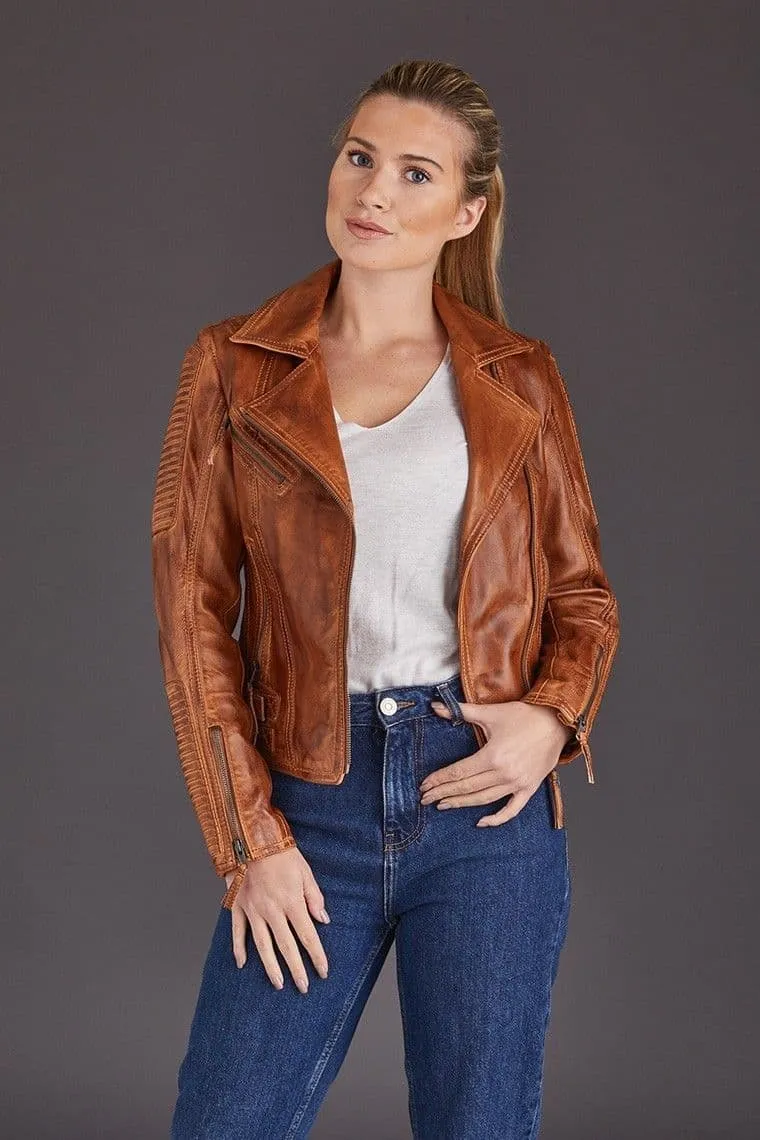 Casual Tan Leather Biker Ladies