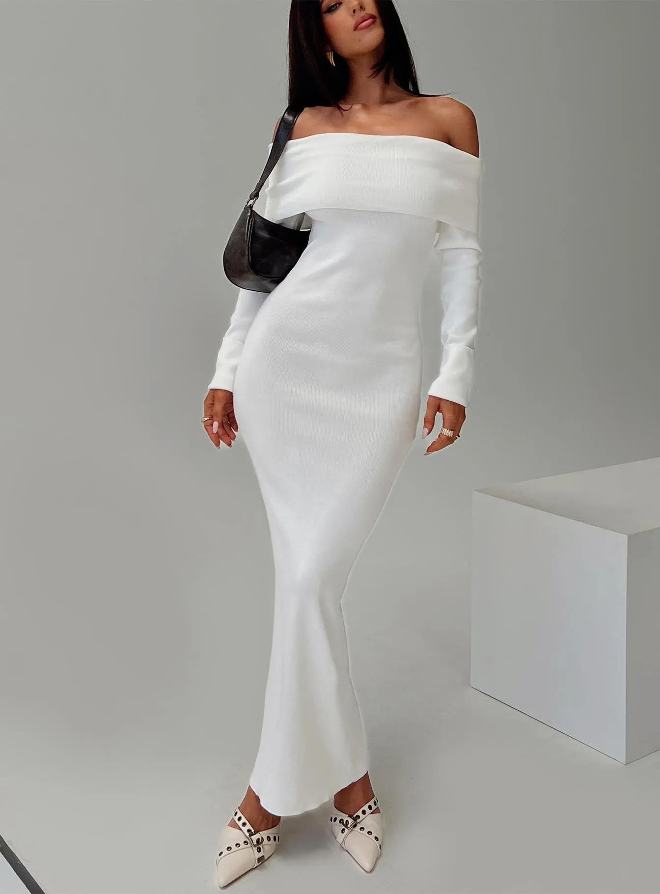 White Celestara Off The Shoulder Maxi Dress