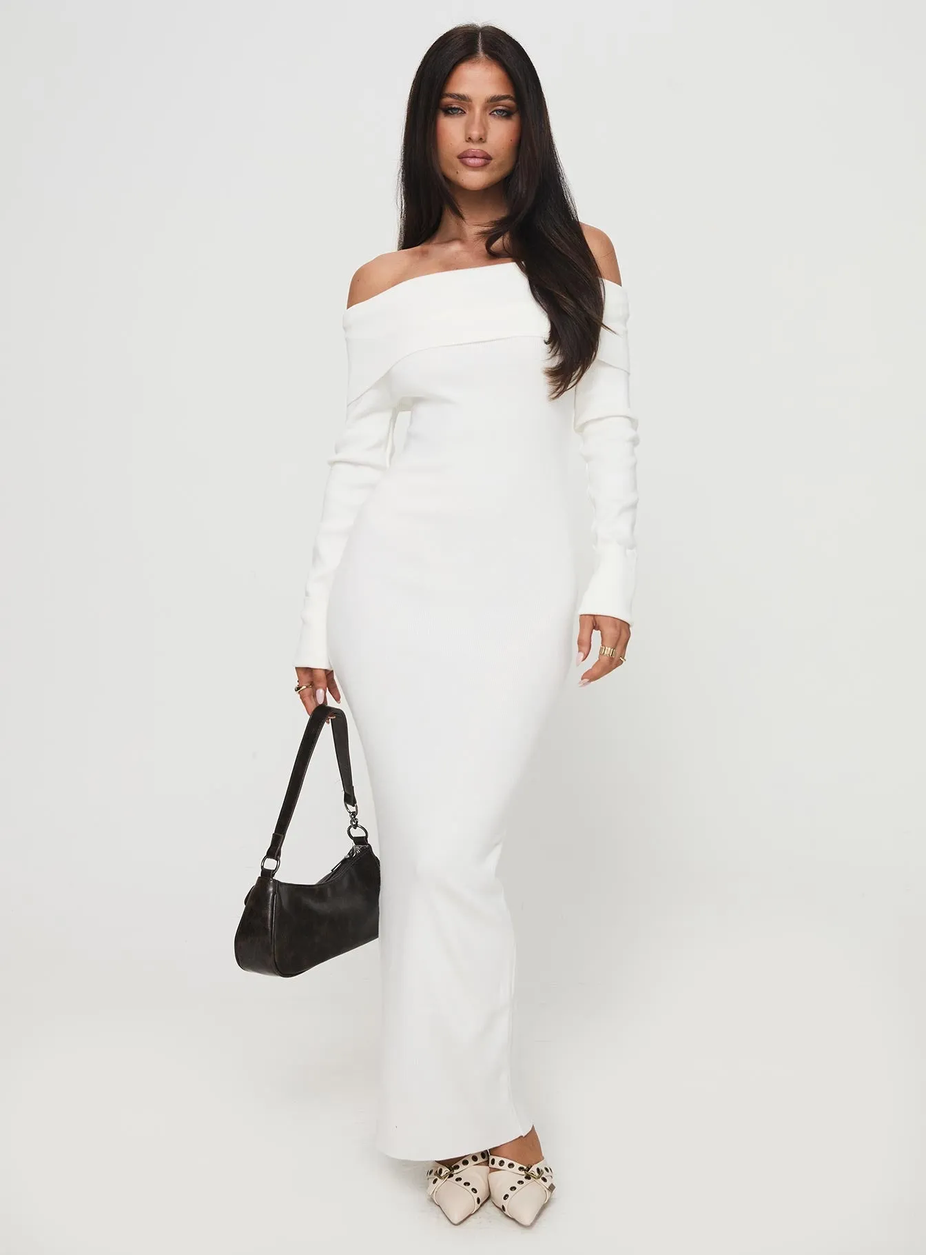 White Celestara Off The Shoulder Maxi Dress