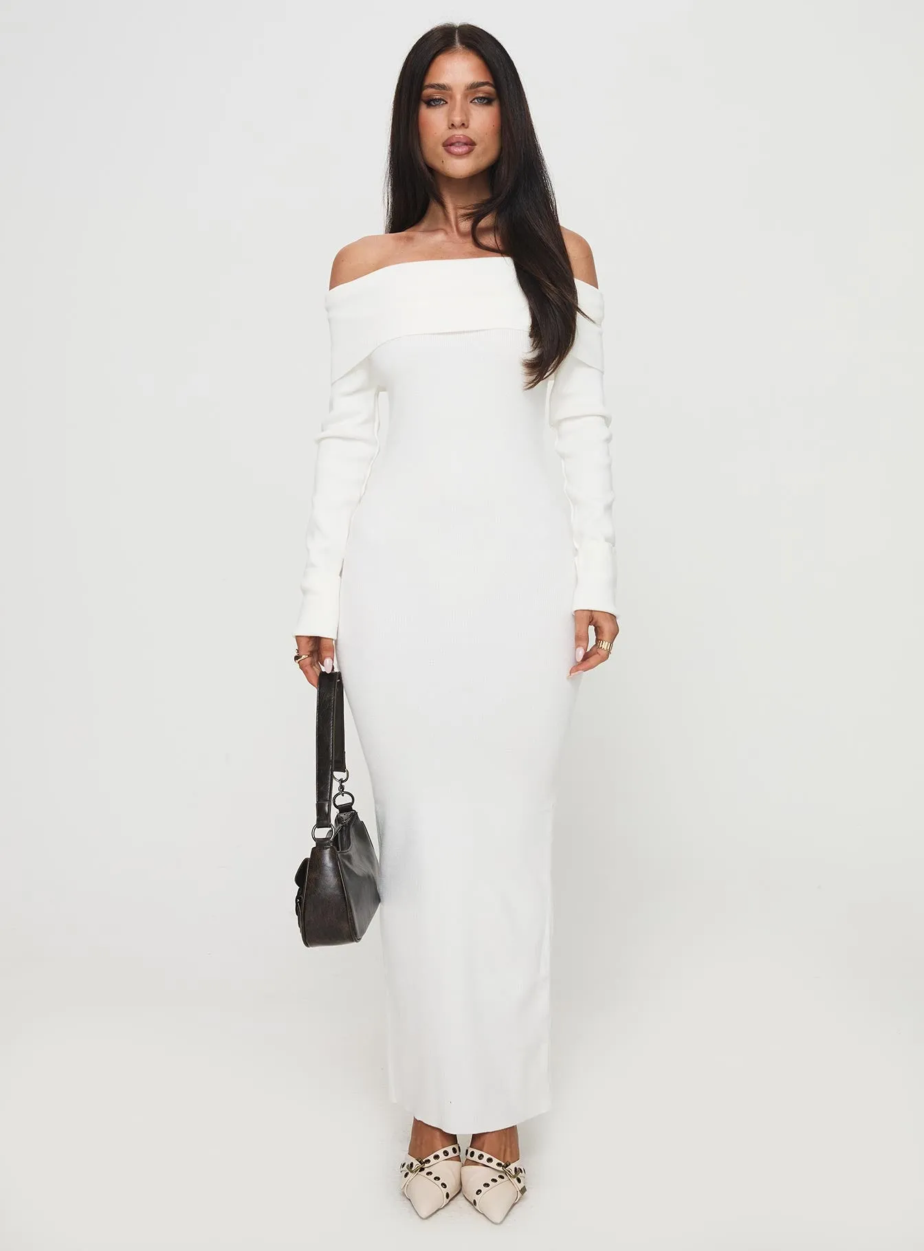 White Celestara Off The Shoulder Maxi Dress