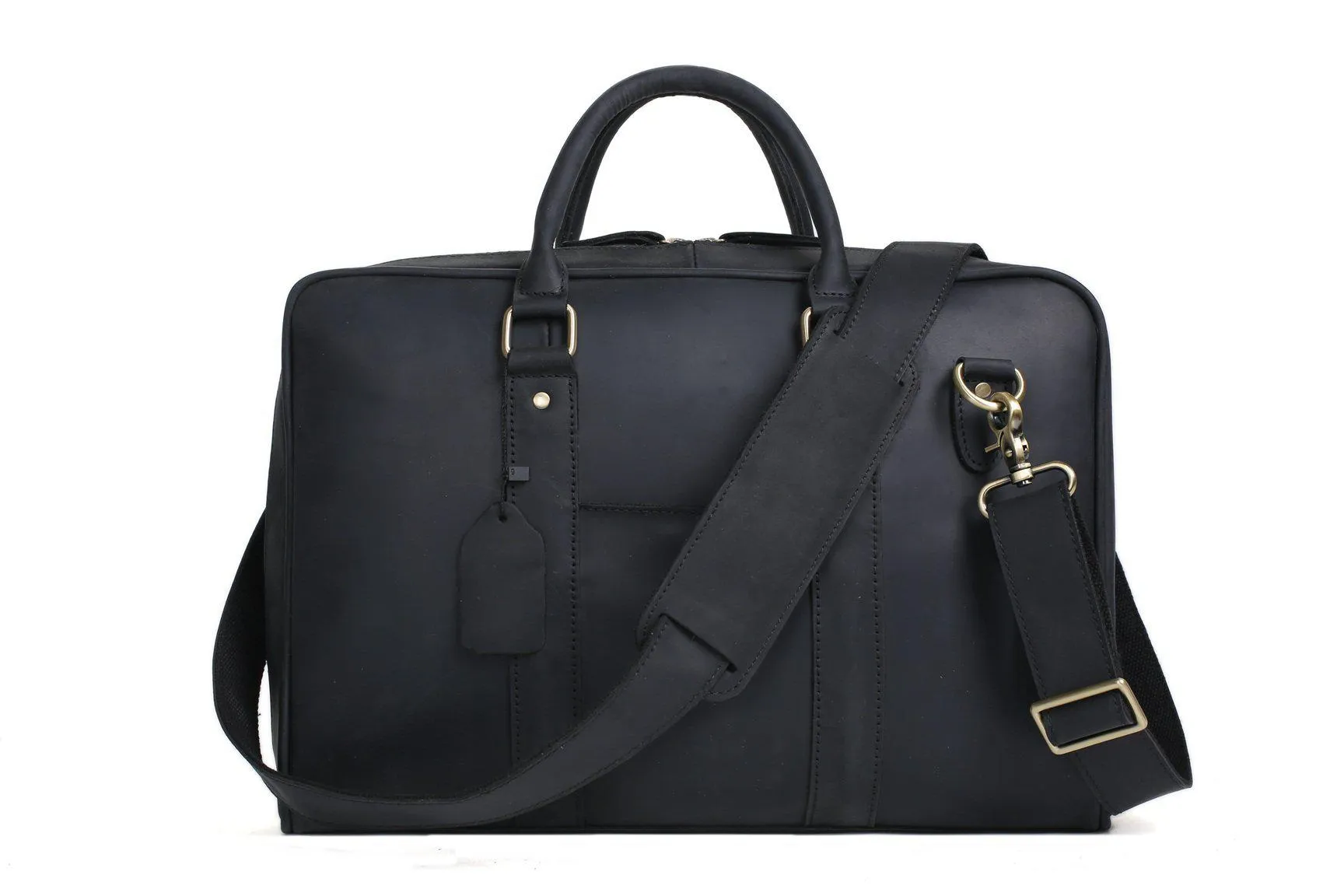 CF13 HANDMADE BLACK GENUINE LEATHER BRIEFCASE, MESSENGER BAG, LAPTOP BAG, MEN'S HANDBAG