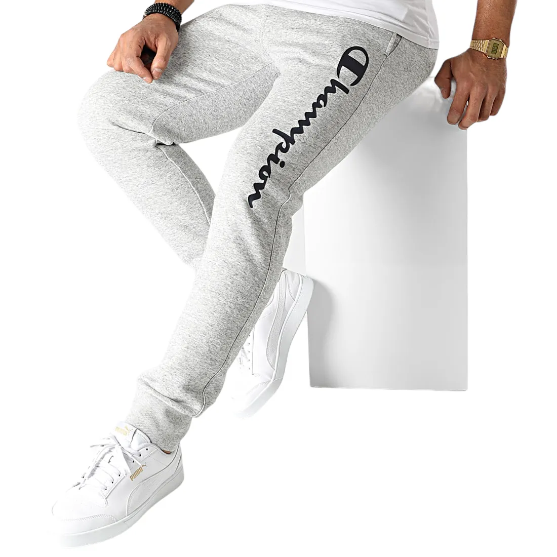 Champion Logo Fleece Joggers Sweat Pants - Grey