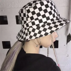 Checkers Bucket Hat Black White Checkerboard Print Fashion Accessory