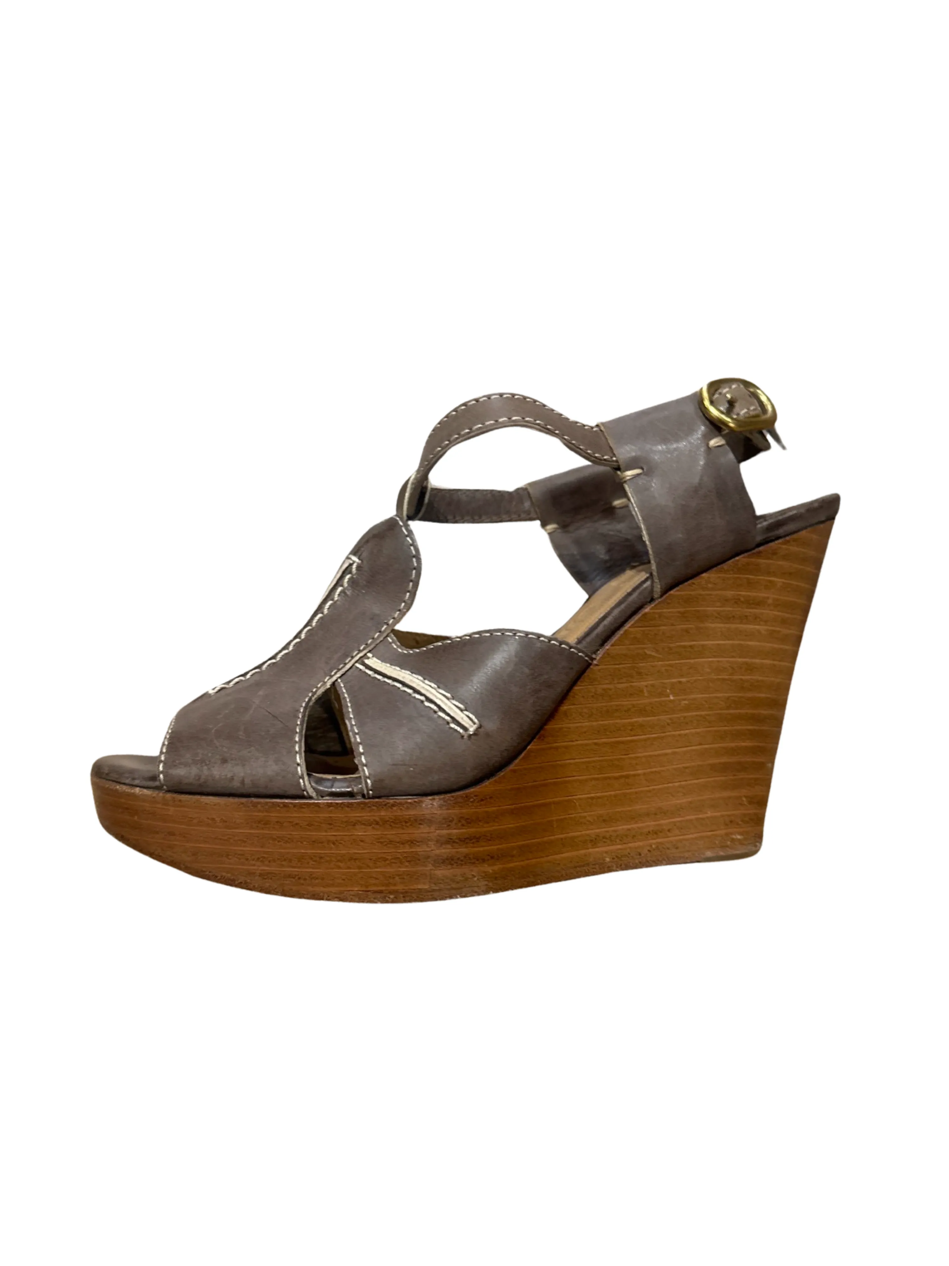 Leather and Wood Platform Wedges