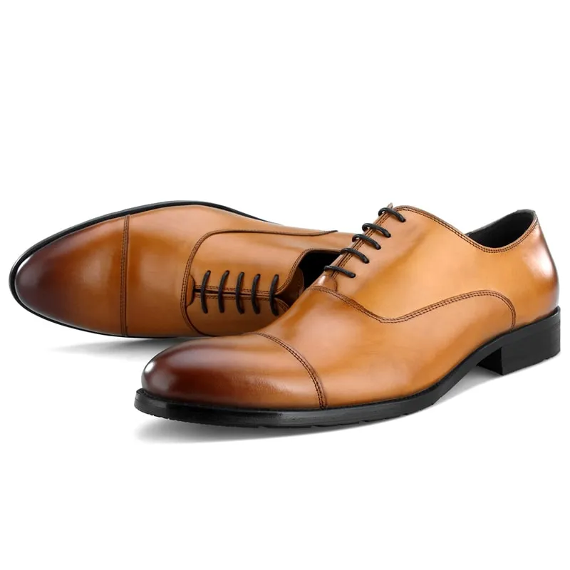 Cognac Brown Cap Toe Oxford Shoes