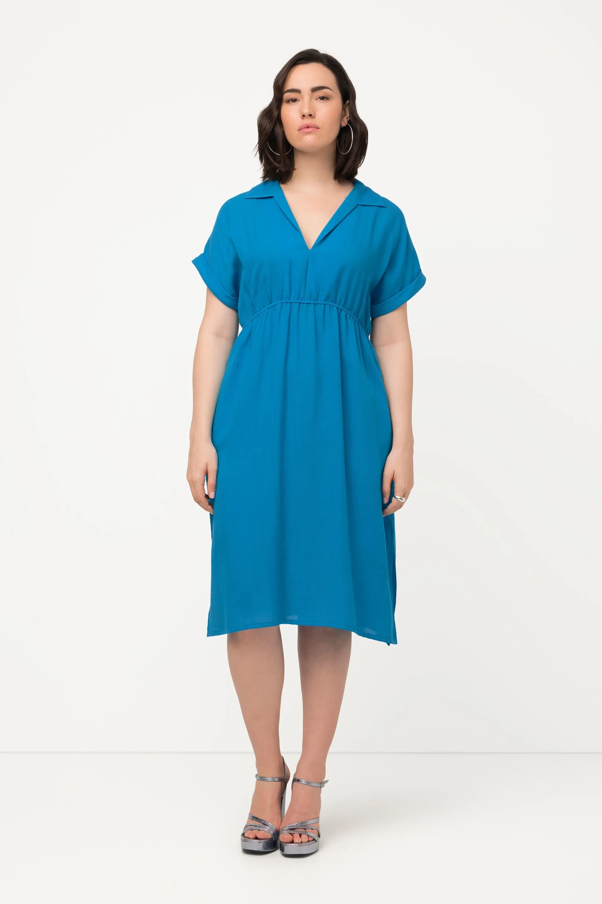 Collar Knee Length Dress in Blue