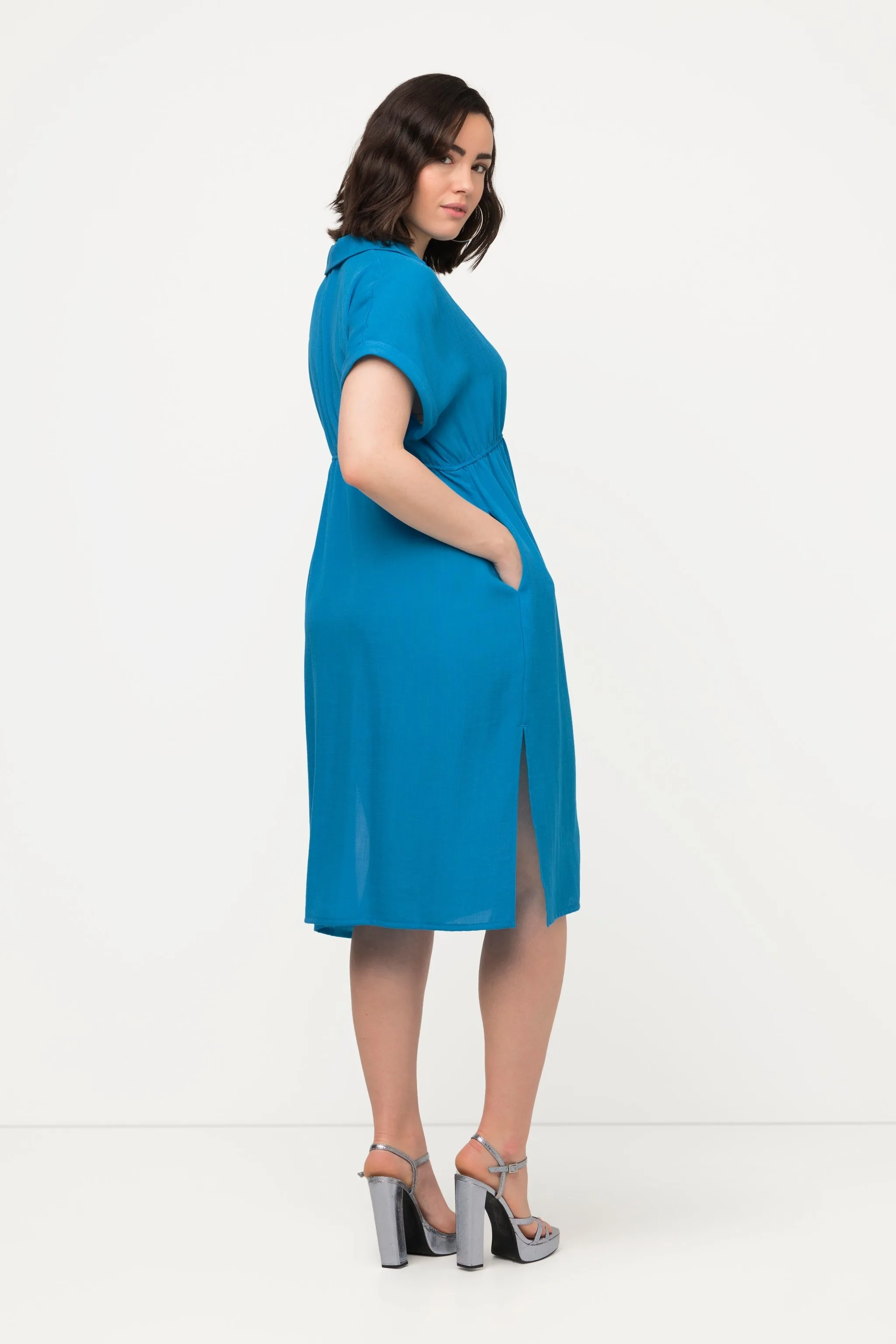 Collar Knee Length Dress in Blue