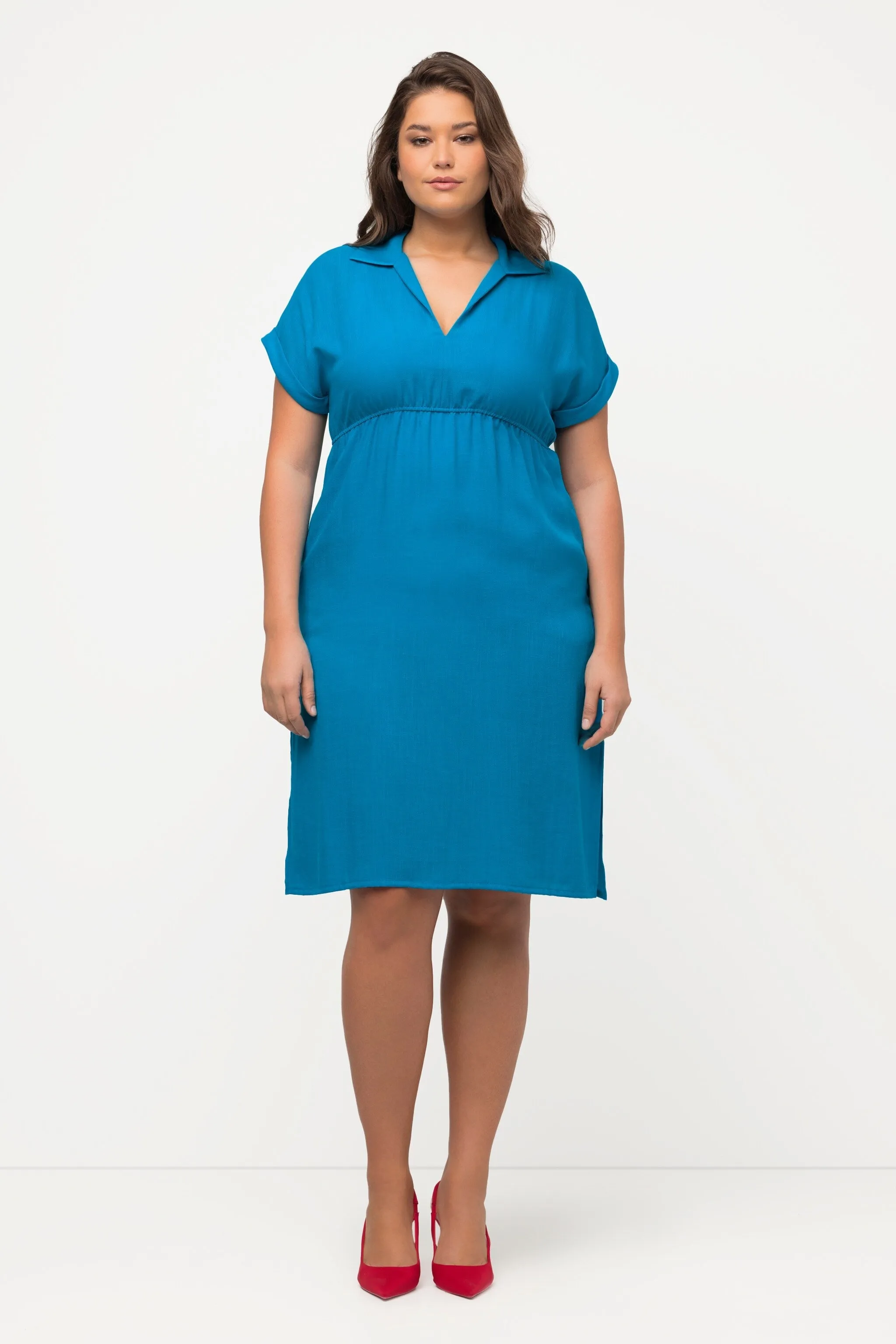 Collar Knee Length Dress in Blue