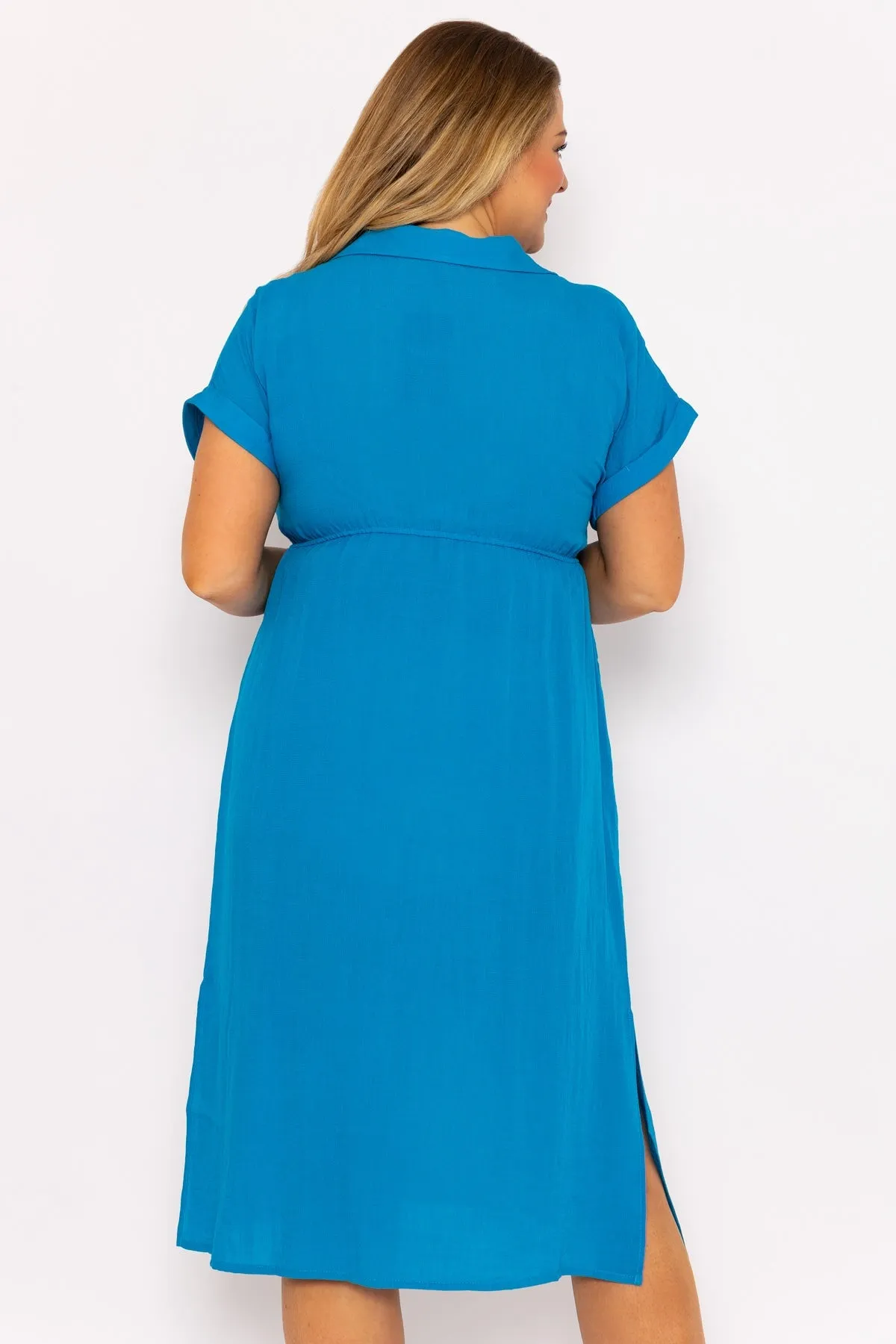 Collar Knee Length Dress in Blue