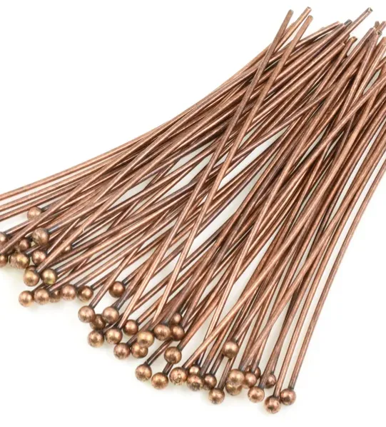 Copper Plated Brass 2 Ball Headpins, 24g, 2mm Ball - Pack of 100