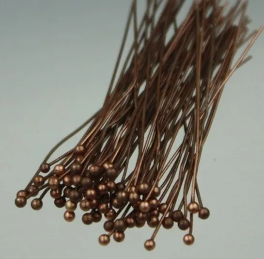 Copper Plated Brass 2 Ball Headpins, 24g, 2mm Ball - Pack of 100