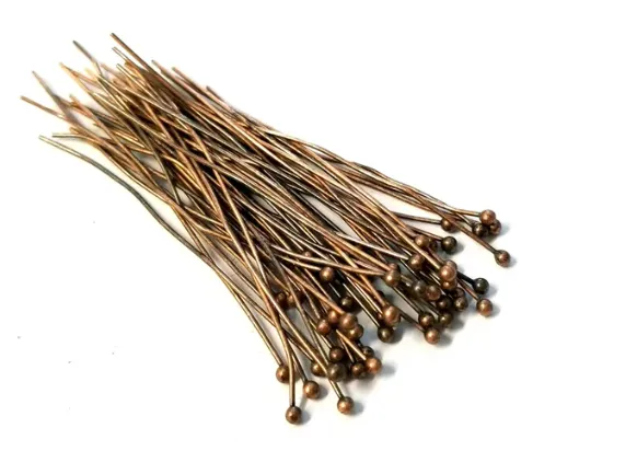 Copper Plated Brass 2 Ball Headpins, 24g, 2mm Ball - Pack of 100