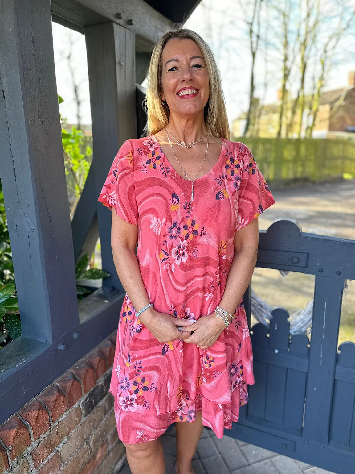 Coral Swirl Flower Dress Sabrina.