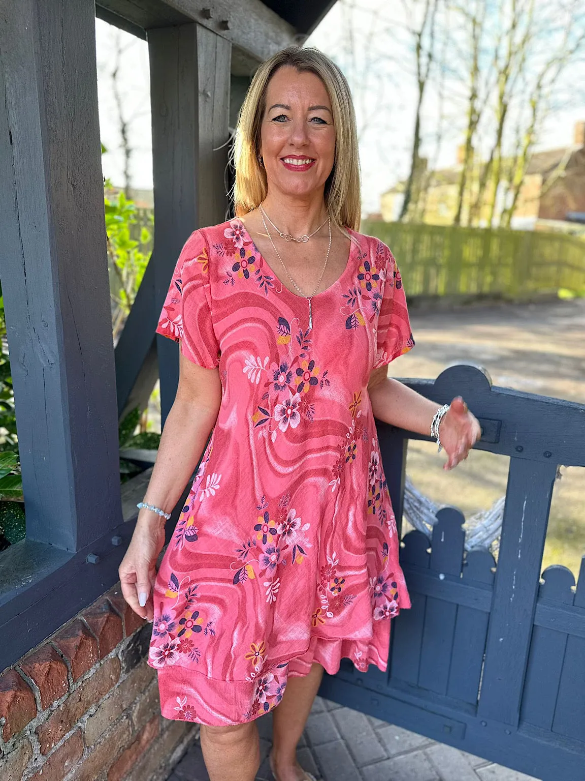 Coral Swirl Flower Dress Sabrina.