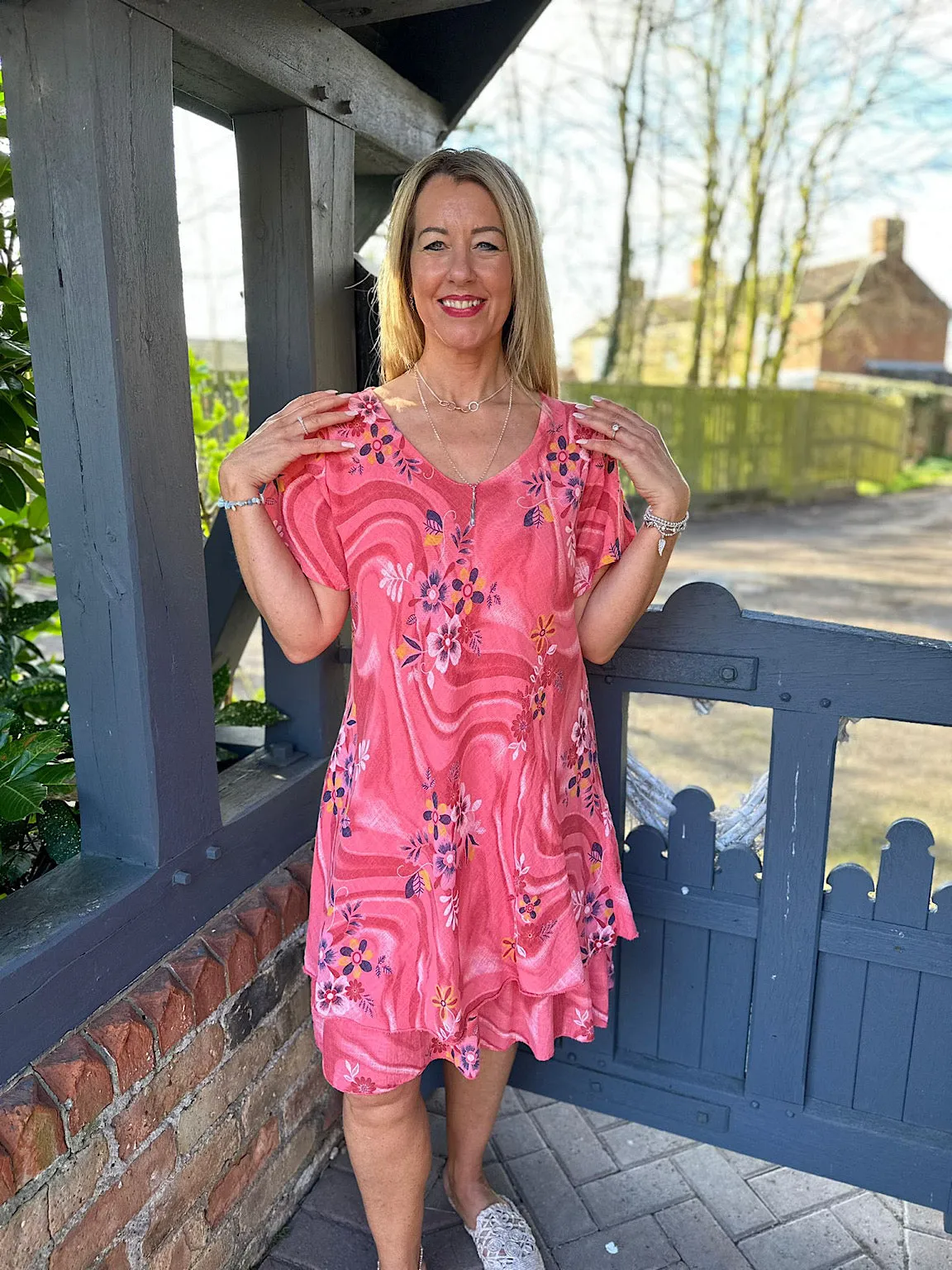 Coral Swirl Flower Dress Sabrina.